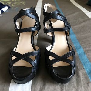 Black Leather High Heeled Sandals